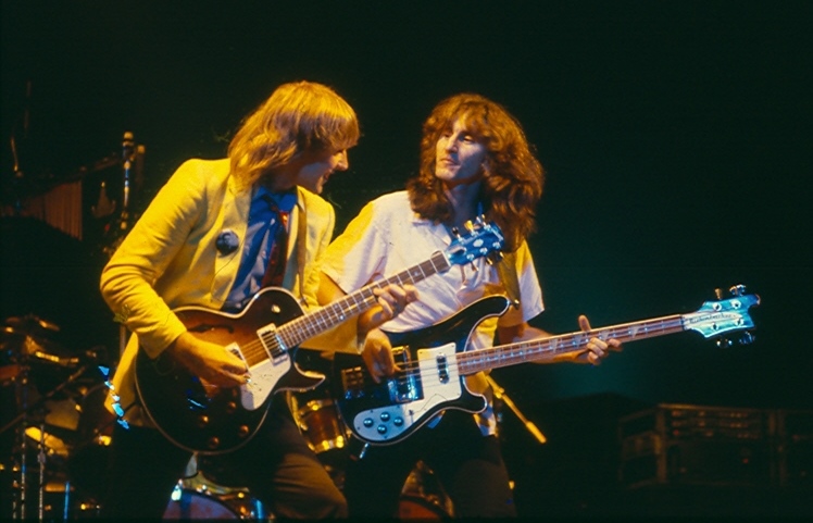 Alex Lifeson and Geddy Lee of the band Rush perform in 1981. Photo by James Borneman
