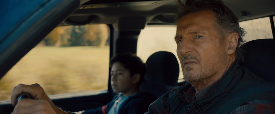 Jacob Perez and Liam Neeson in the movie The Marksman