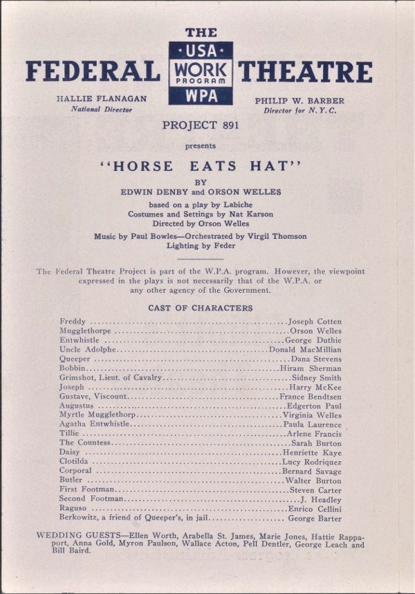 Playbill for Orson Welles production of Horse Eats Hat